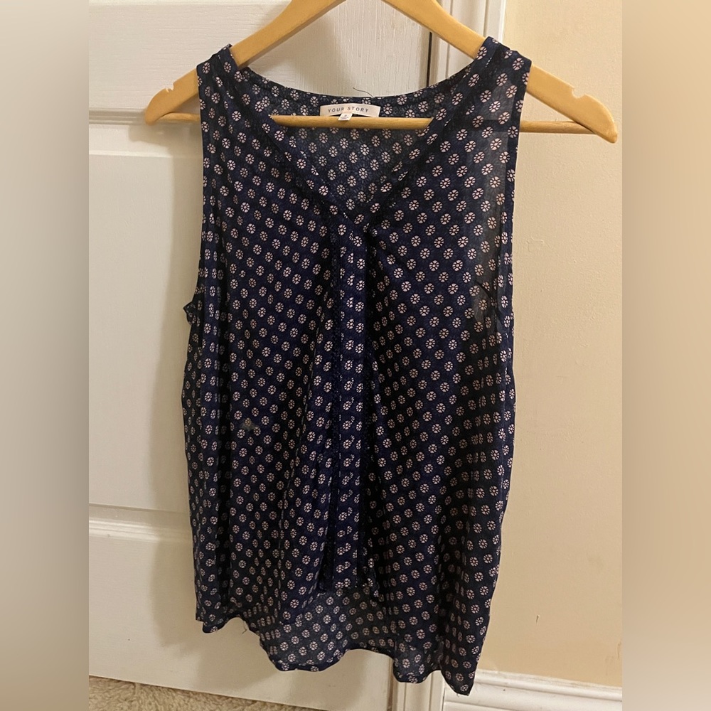 Your Story Sleeveless Navy/White Blouse